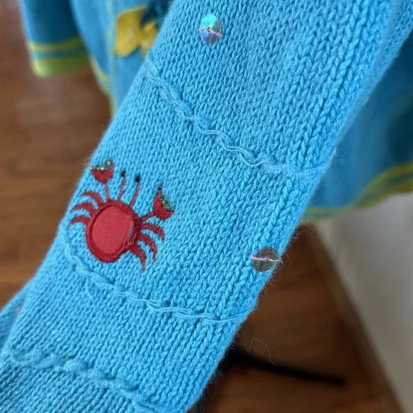 Quacker Factory Women's 3X  Blue Green Mermaids Embroidered Cardigan Sweater GUC - Picture 4 of 7